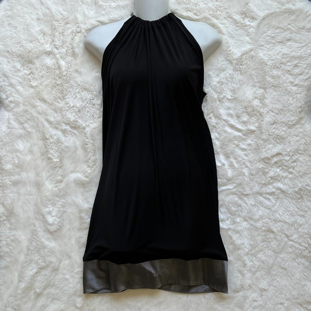 BCBG Maxazria Silk Black with Pewter Jersey Knit Top Mini Dress Size M